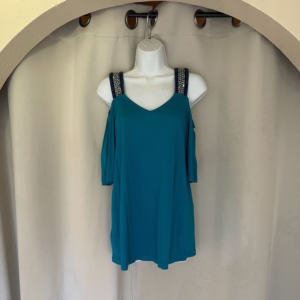 Long Tall Sally Turquoise Cold Shoulder Top